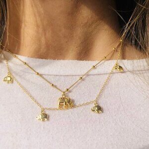 Lucky Elephants Pendant Charms 18k Gold Plated S925 Adjustable Chain Necklace